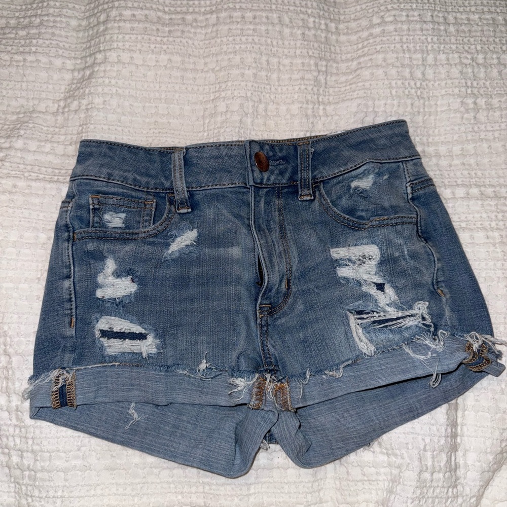 American Eagle Outfitters Blue Distressed Jean Shorts
